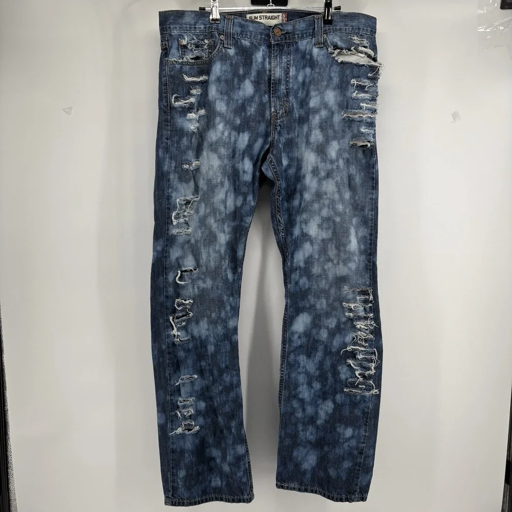 Levi's 514 Men's Jeans 36x32 Bleached Denim Slim‎ Straight Fit Distressed